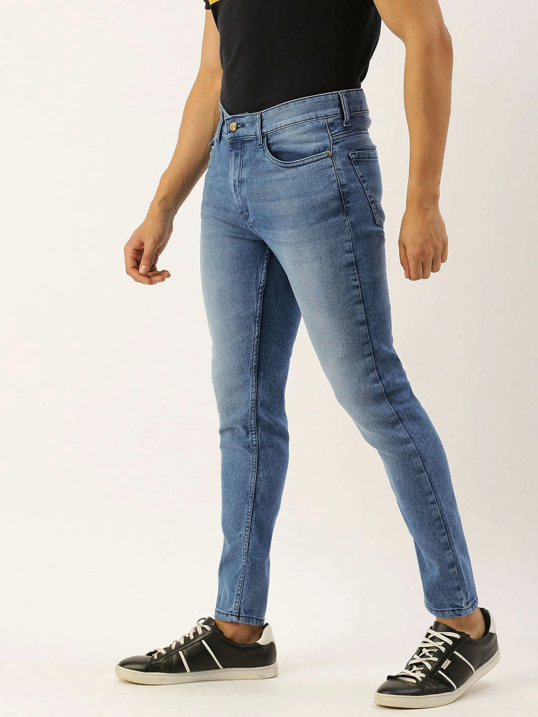 Men's Blue Slim Fit Solid Low-Rise Stretchable Jeans - Image 2