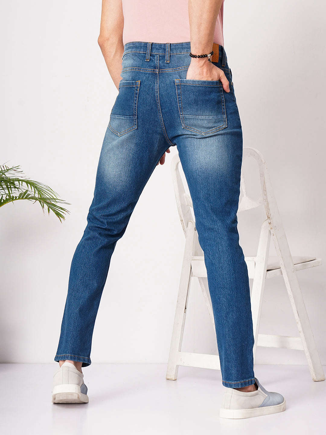 Men's Blue Slim Fit Solid Low-Rise Stretchable Jeans - Image 6