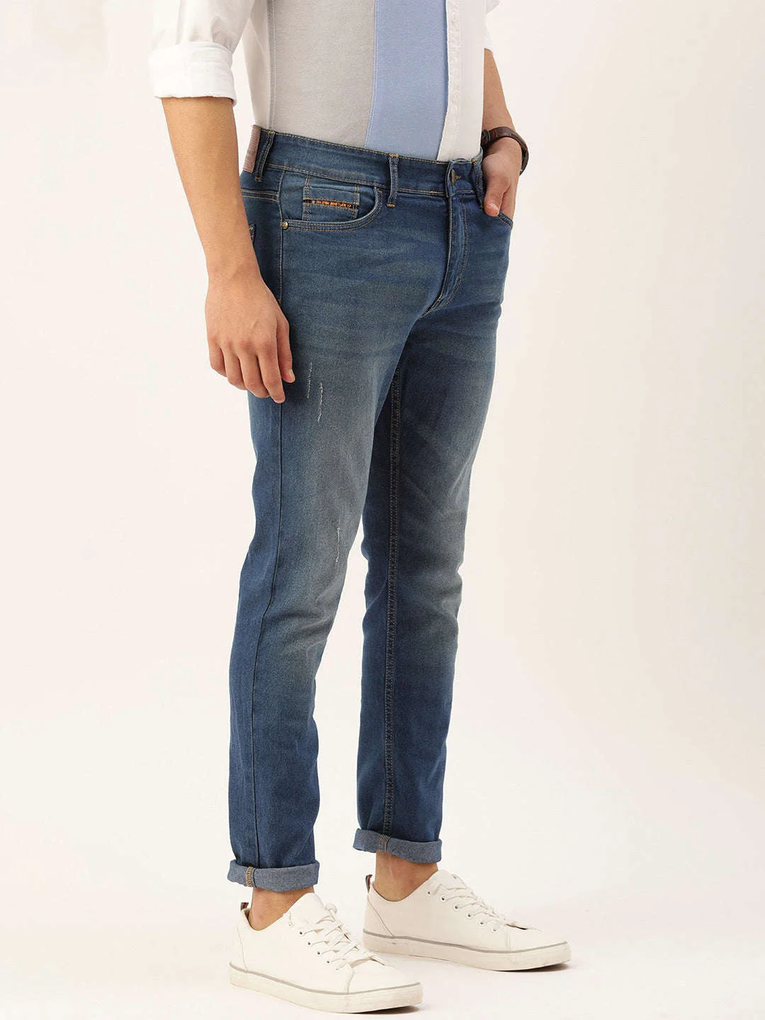 Men's Blue Slim Fit Solid Low-Rise Stretchable Jeans - Image 2