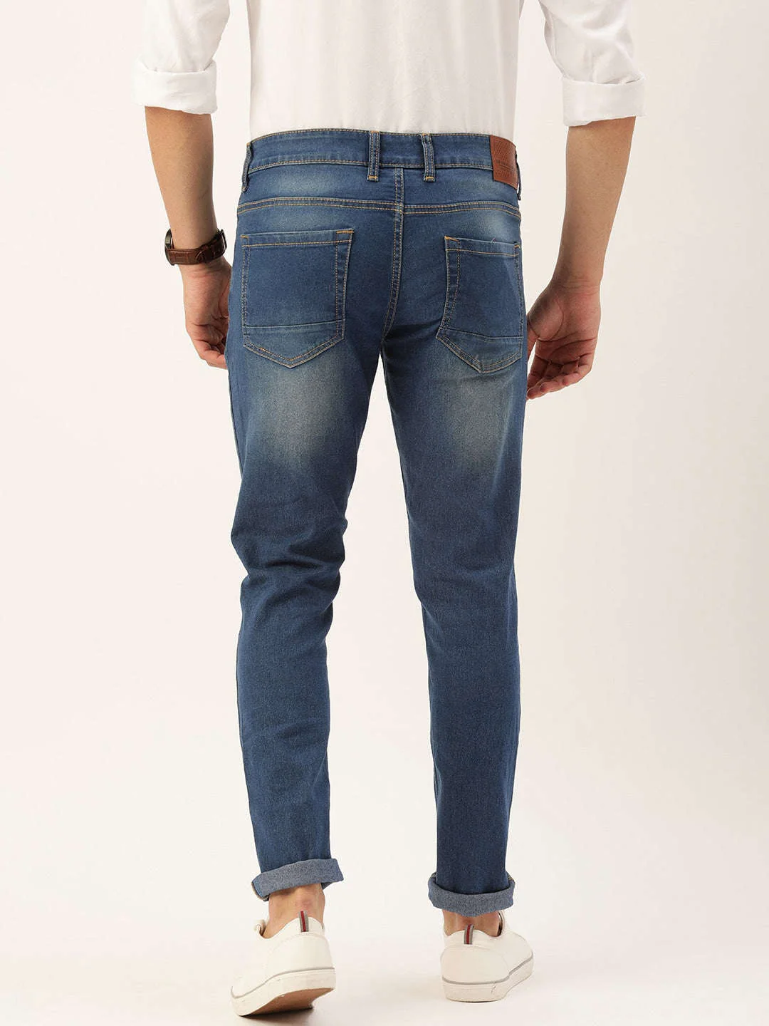 Men's Blue Slim Fit Solid Low-Rise Stretchable Jeans - Image 3