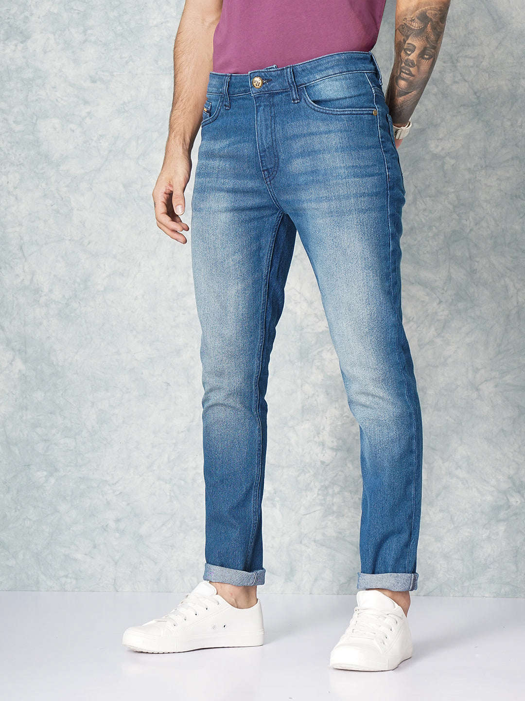 Men's Blue Slim Fit Solid Casual Jeans - Image 3