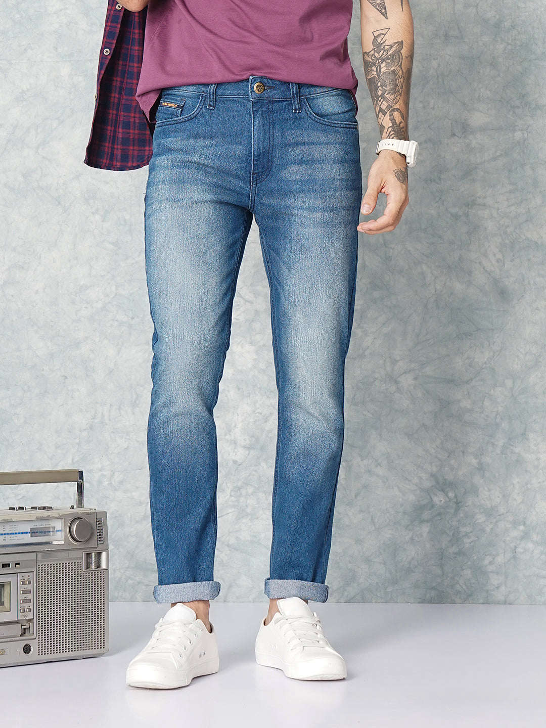 Men's Blue Slim Fit Solid Casual Jeans - Image 4