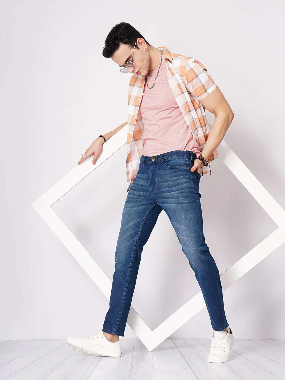 Men's Dark Blue Slim Fit Solid Casual Jeans - Image 2