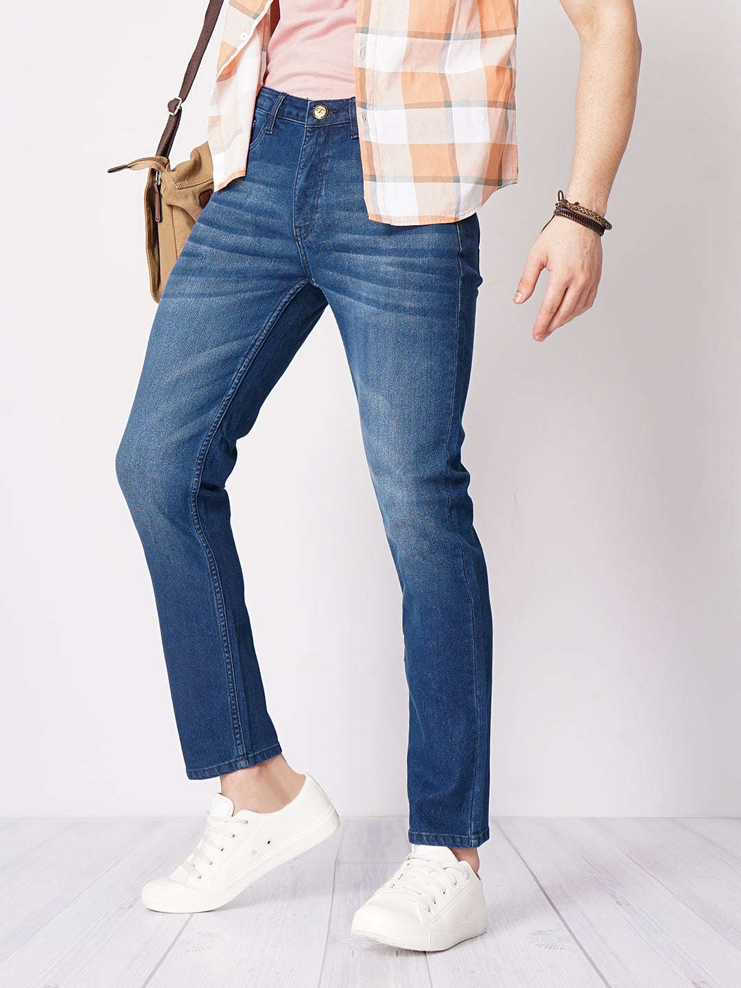 Men's Dark Blue Slim Fit Solid Casual Jeans - Image 7