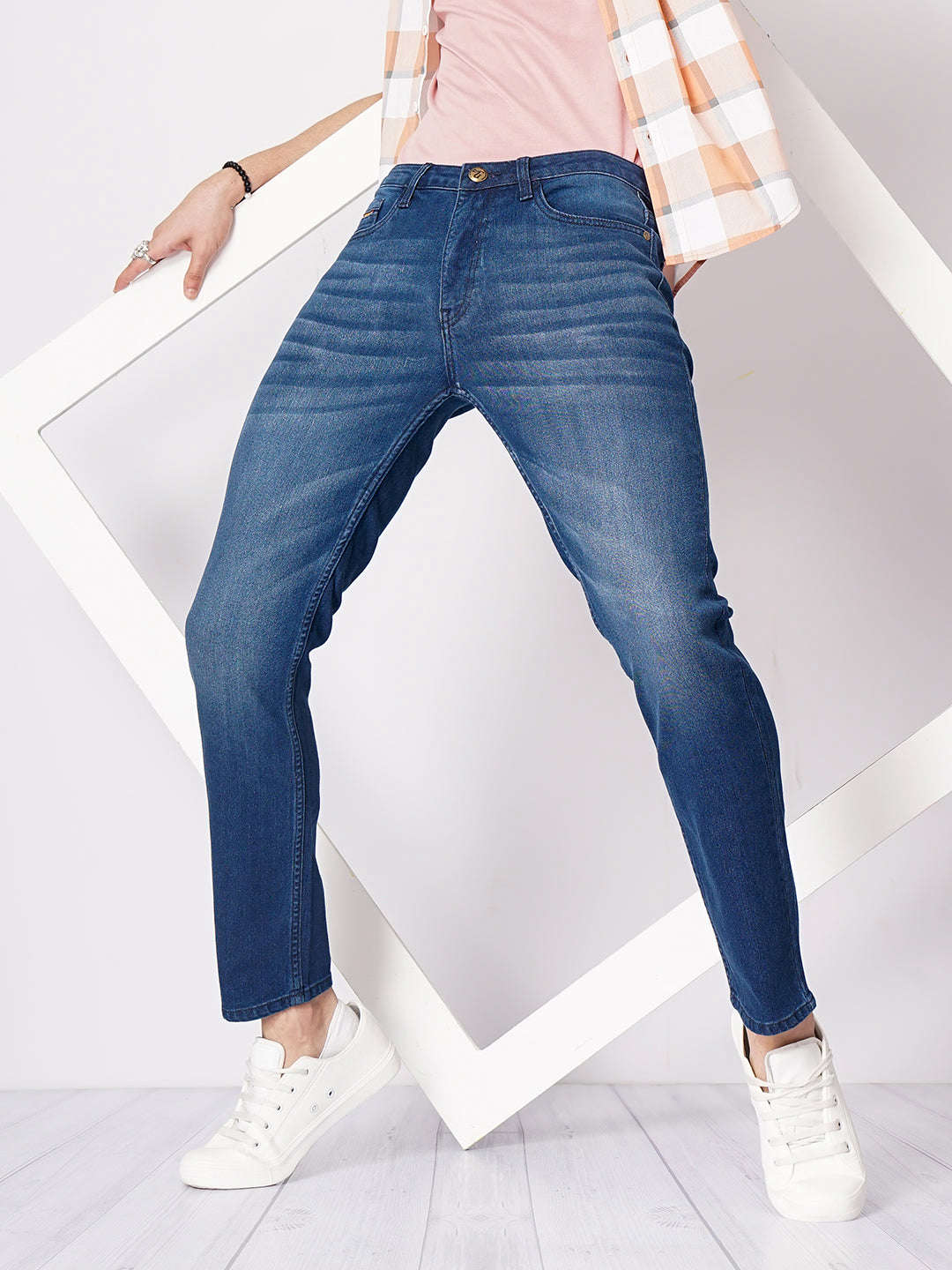 Men's Dark Blue Slim Fit Solid Casual Jeans - Image 8