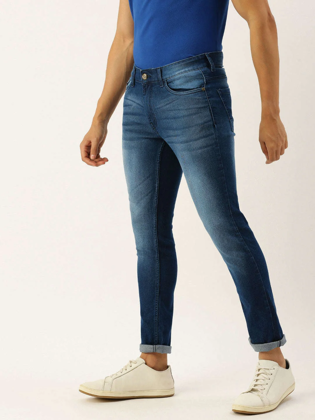 Men's Blue Slim Fit Solid Low-Rise Stretchable Jeans - Image 2