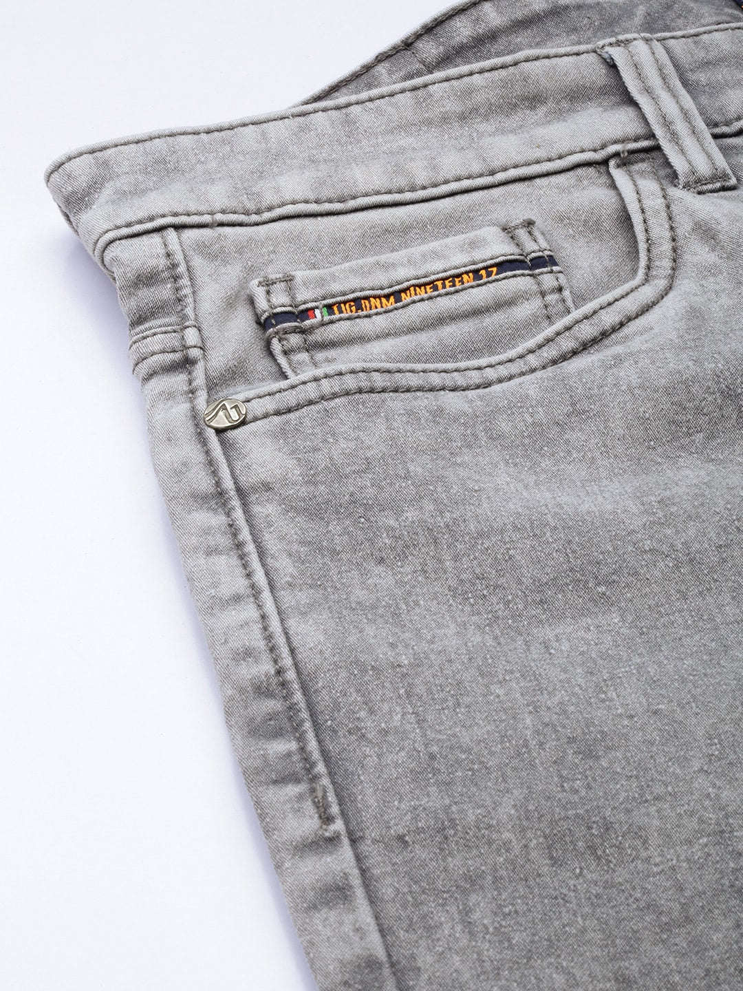 Men's Grey Slim Fit Solid Mid-Rise Stretchable Jeans - Image 6