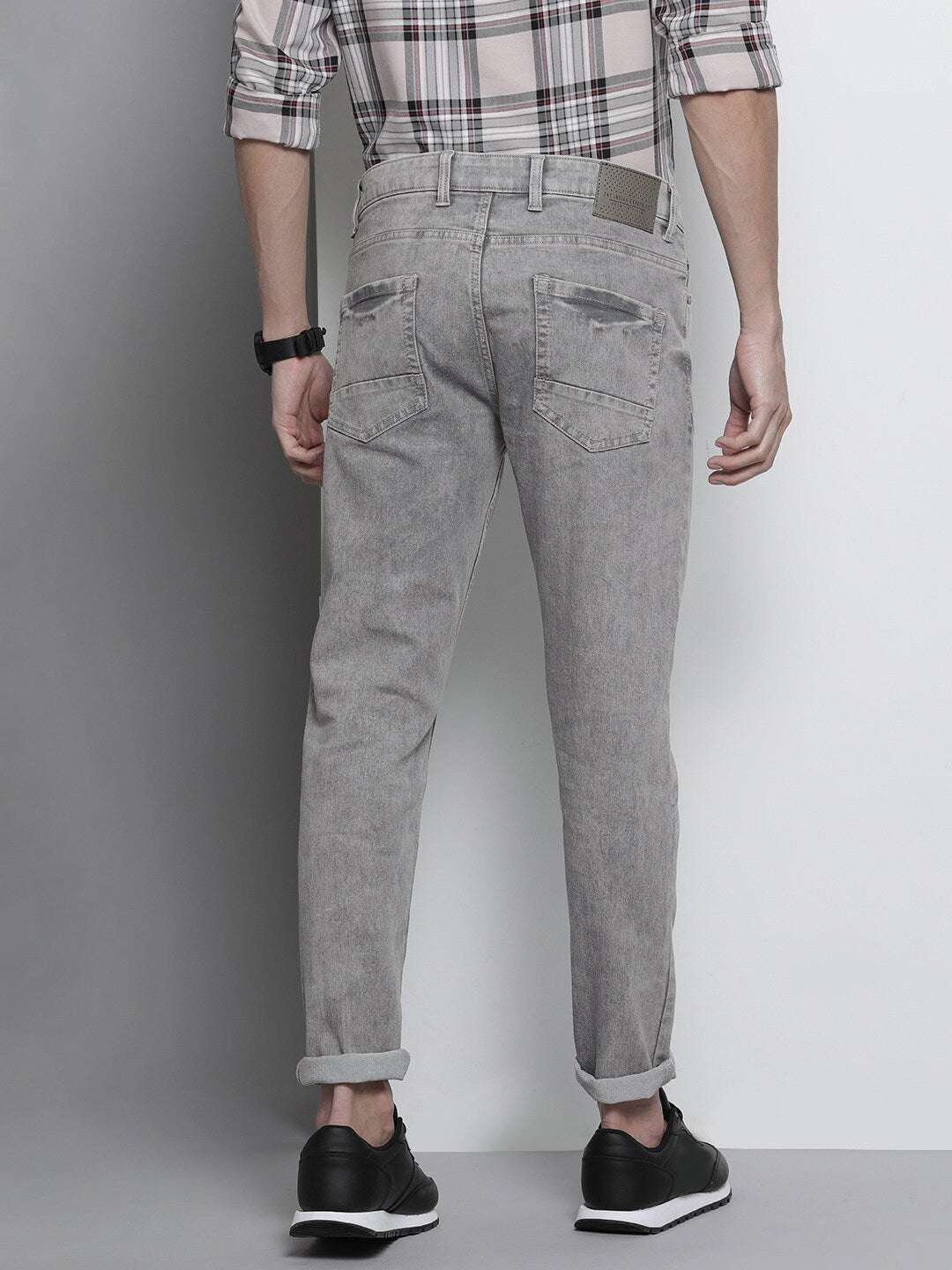 Men's Grey Slim Fit Solid Mid-Rise Stretchable Jeans - Image 3
