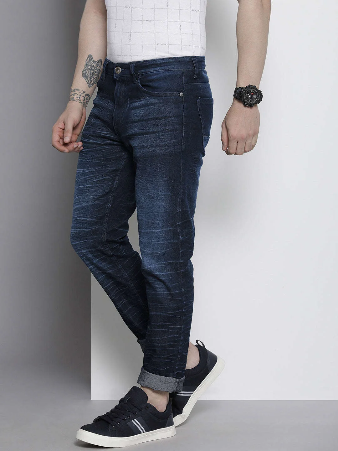 Men's Blue Slim Fit Solid Mid-Rise Stretchable Jeans - Image 2