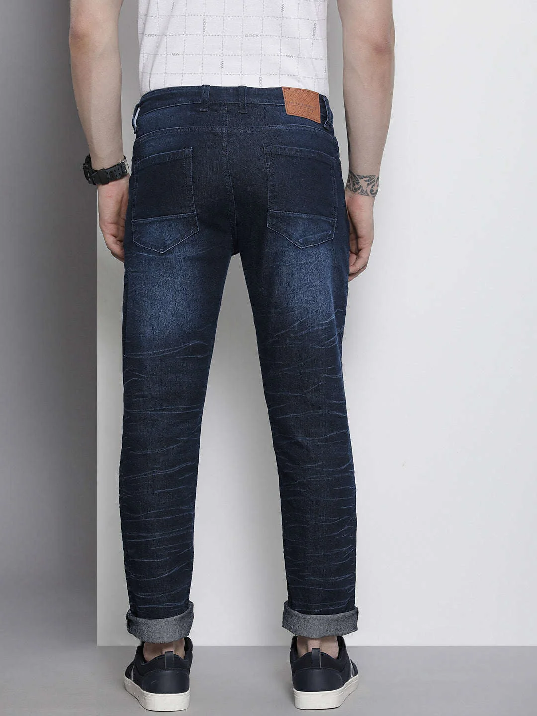 Men's Blue Slim Fit Solid Mid-Rise Stretchable Jeans - Image 3