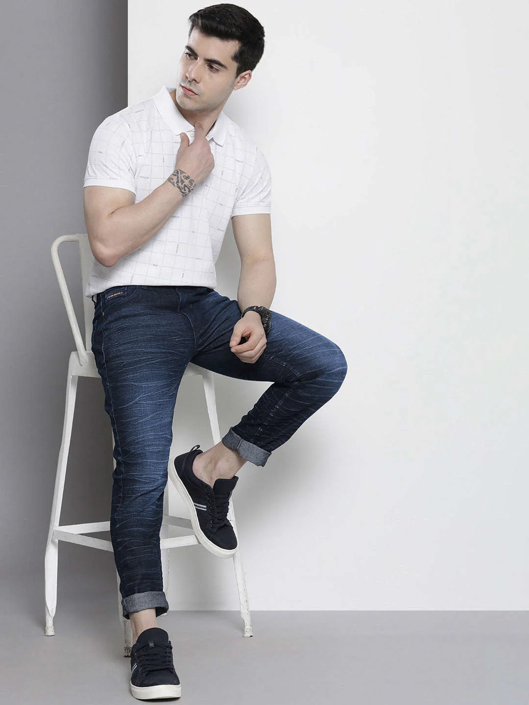 Men's Blue Slim Fit Solid Mid-Rise Stretchable Jeans - Image 5