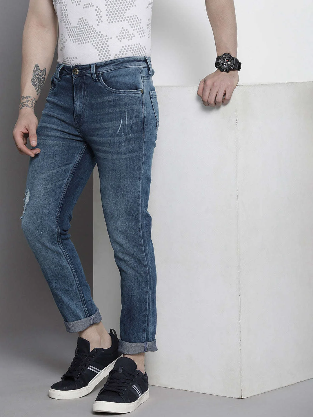 Men's Blue Slim Fit Solid Mid-Rise Stretchable Jeans