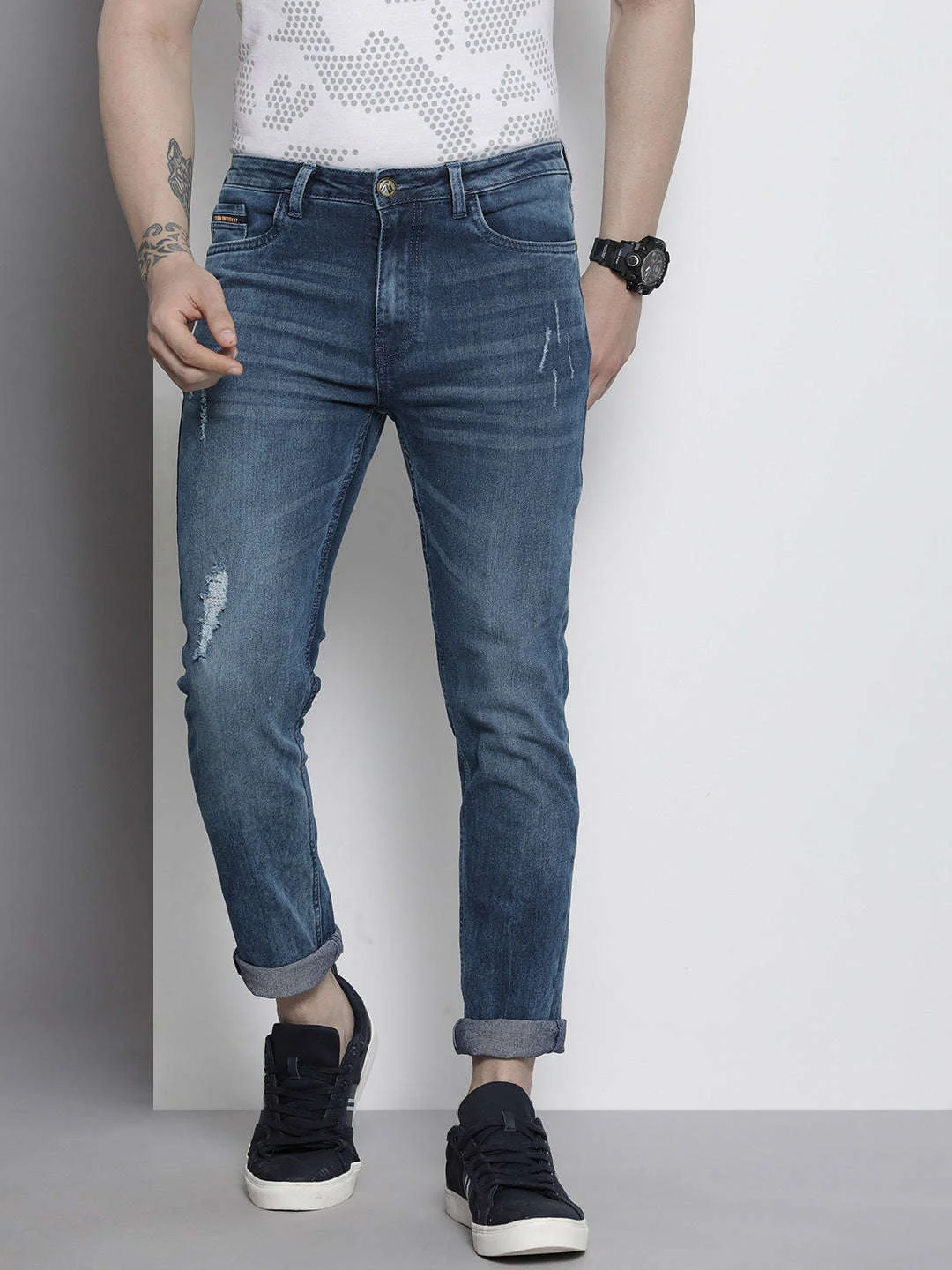 Men's Blue Slim Fit Solid Mid-Rise Stretchable Jeans - Image 2
