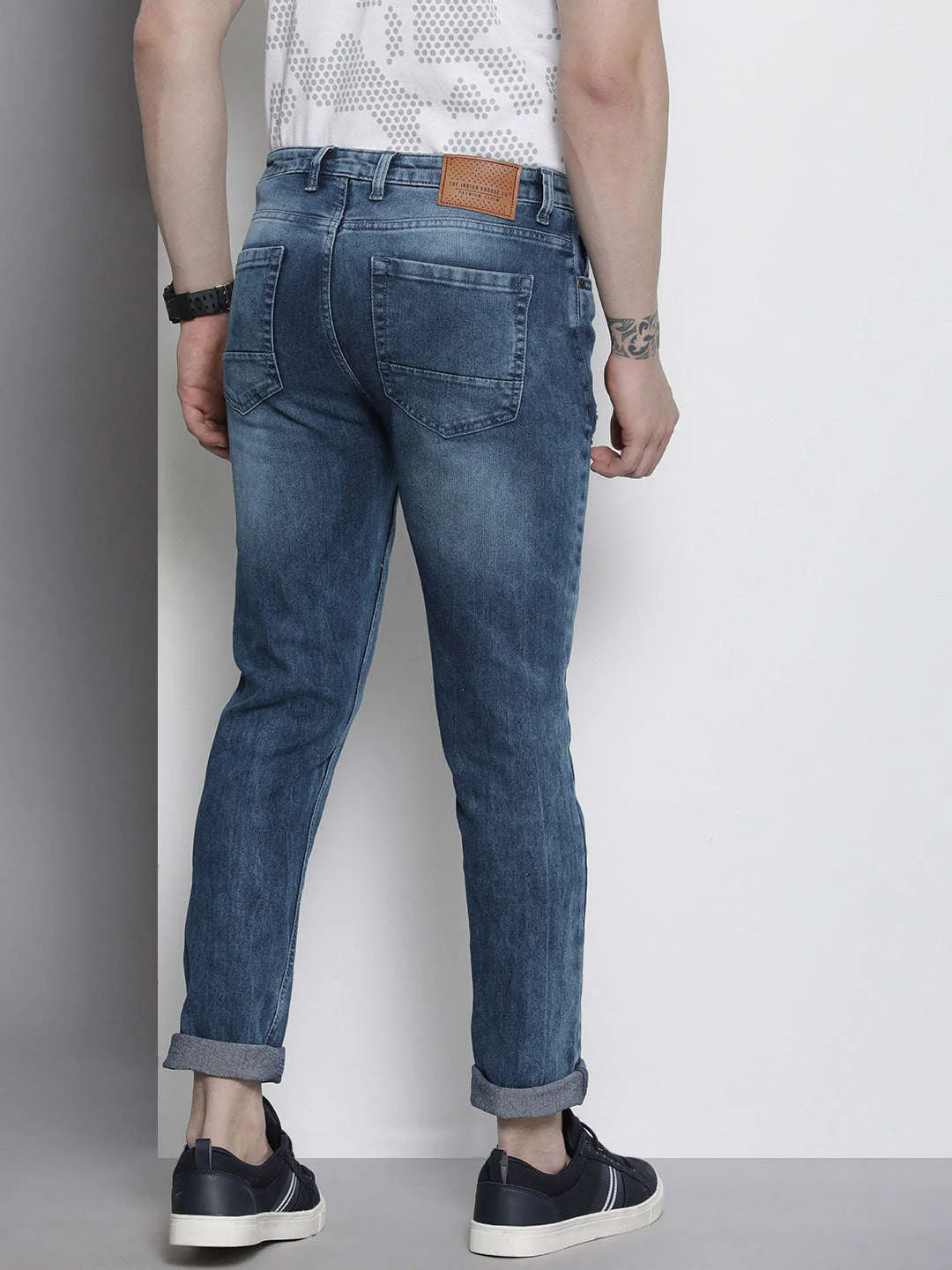 Men's Blue Slim Fit Solid Mid-Rise Stretchable Jeans - Image 3