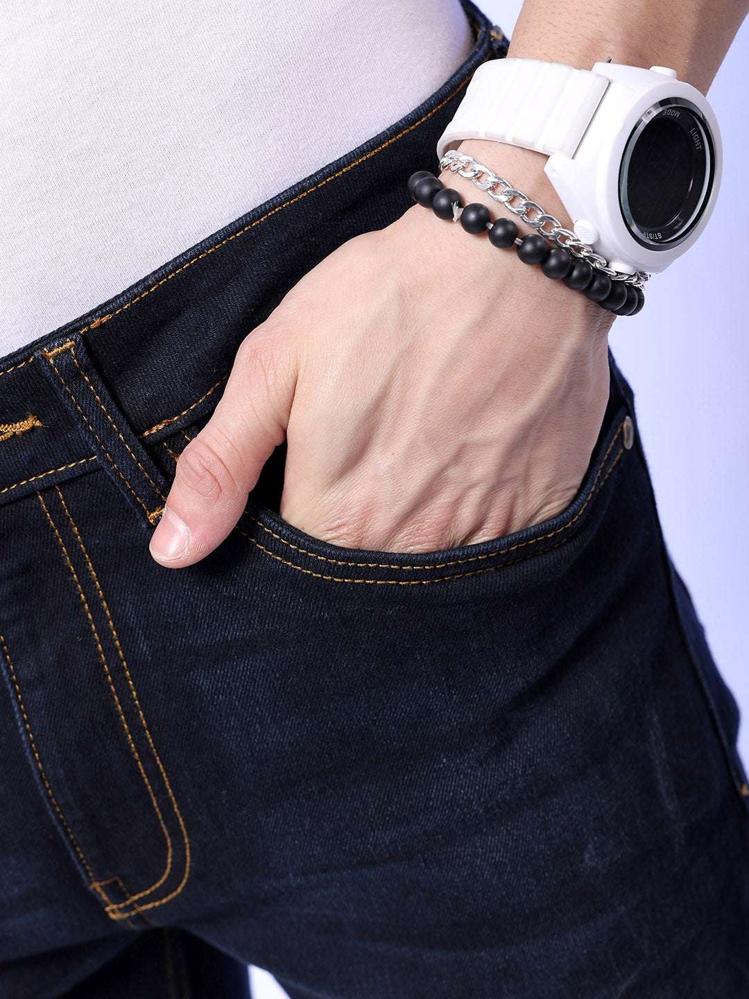 Men's Blue Slim Fit Solid Mid-Rise Stretchable Jeans - Image 5