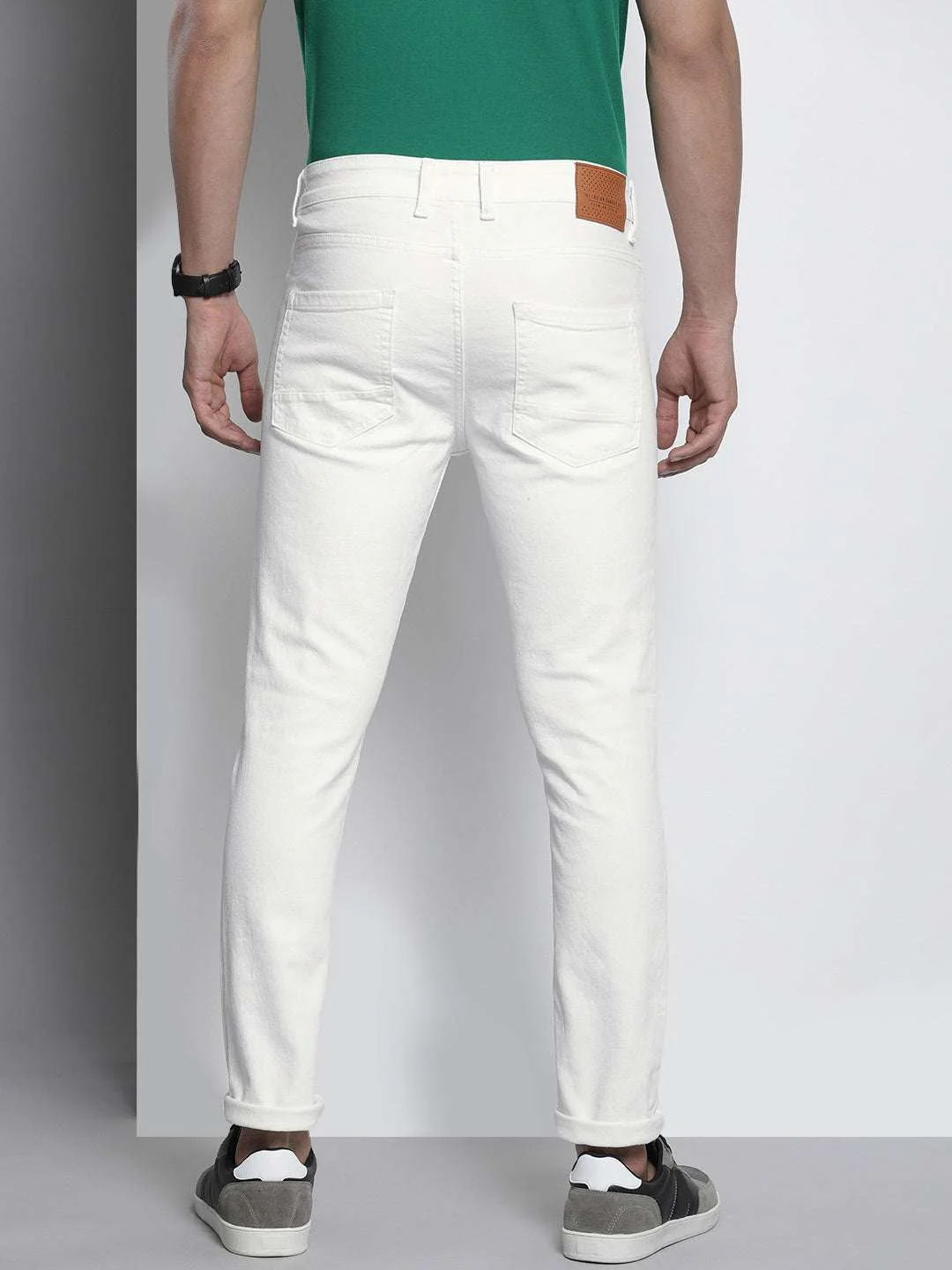 Men's White Slim Fit Paint Splash Casual Jeans - Image 3