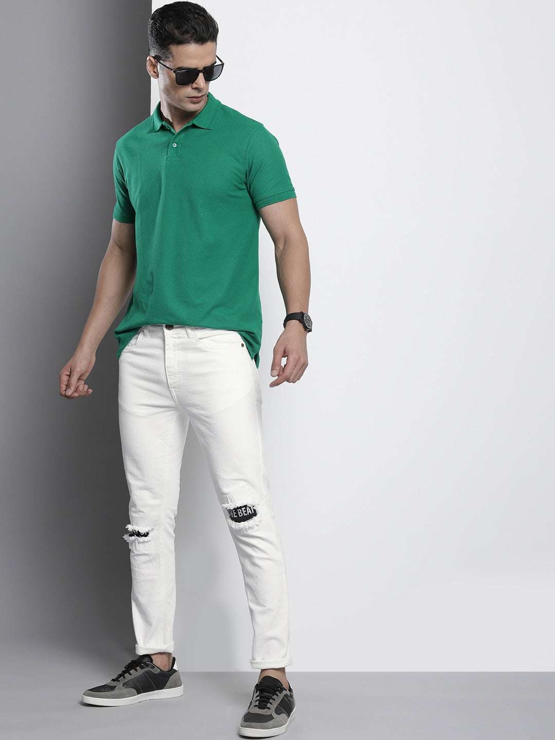 Men's White Slim Fit Paint Splash Casual Jeans - Image 5