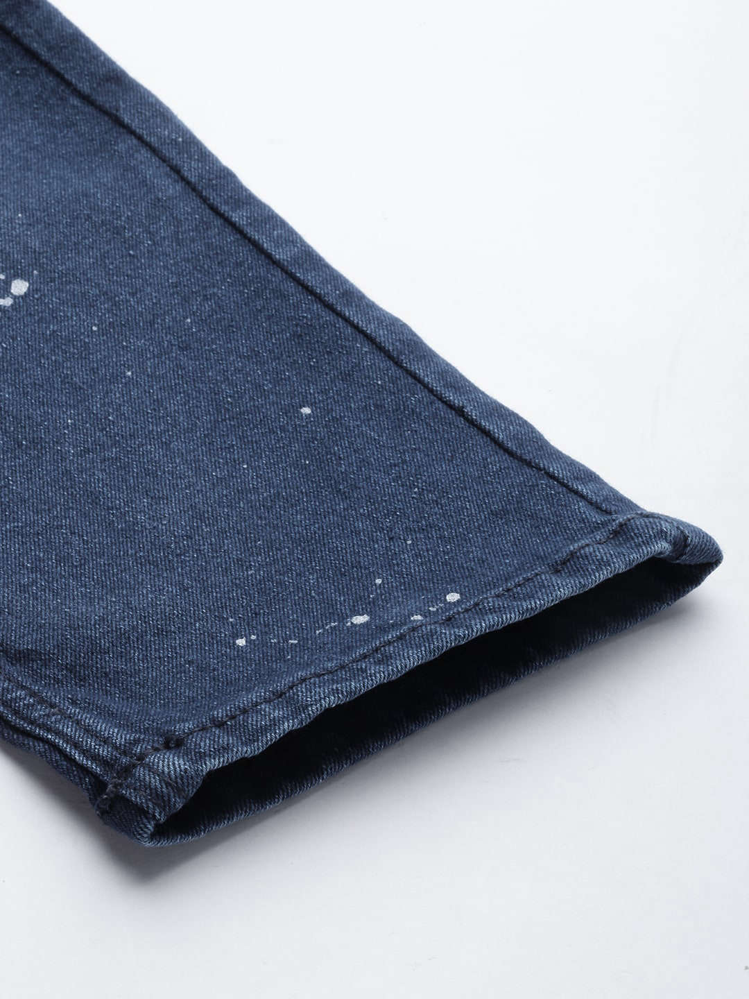 Men's Dark Blue Slim Fit Paint Splash Casual Jeans - Image 7