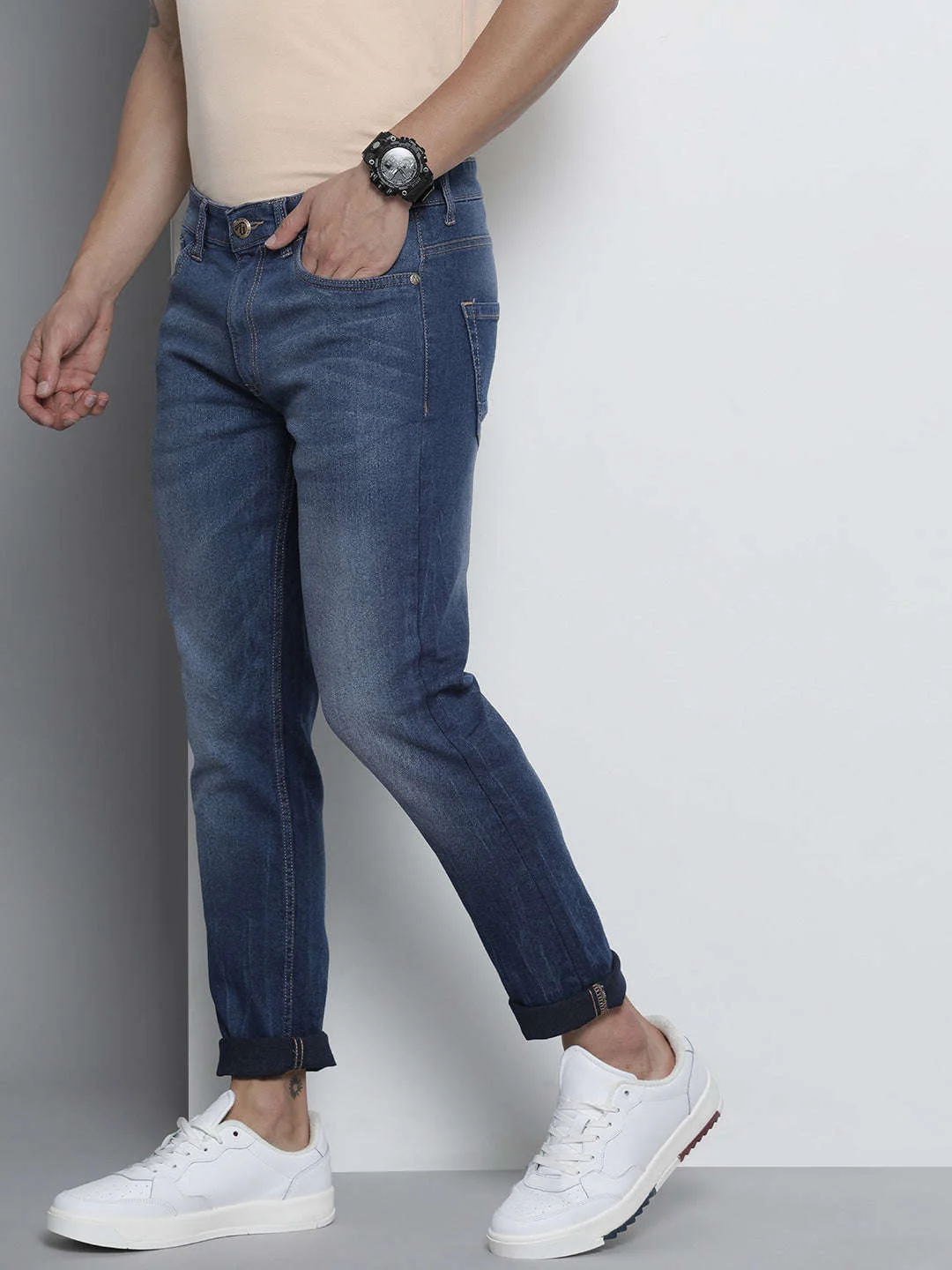 Men's Blue Slim Fit Solid Mid-Rise Stretchable Jeans - Image 2