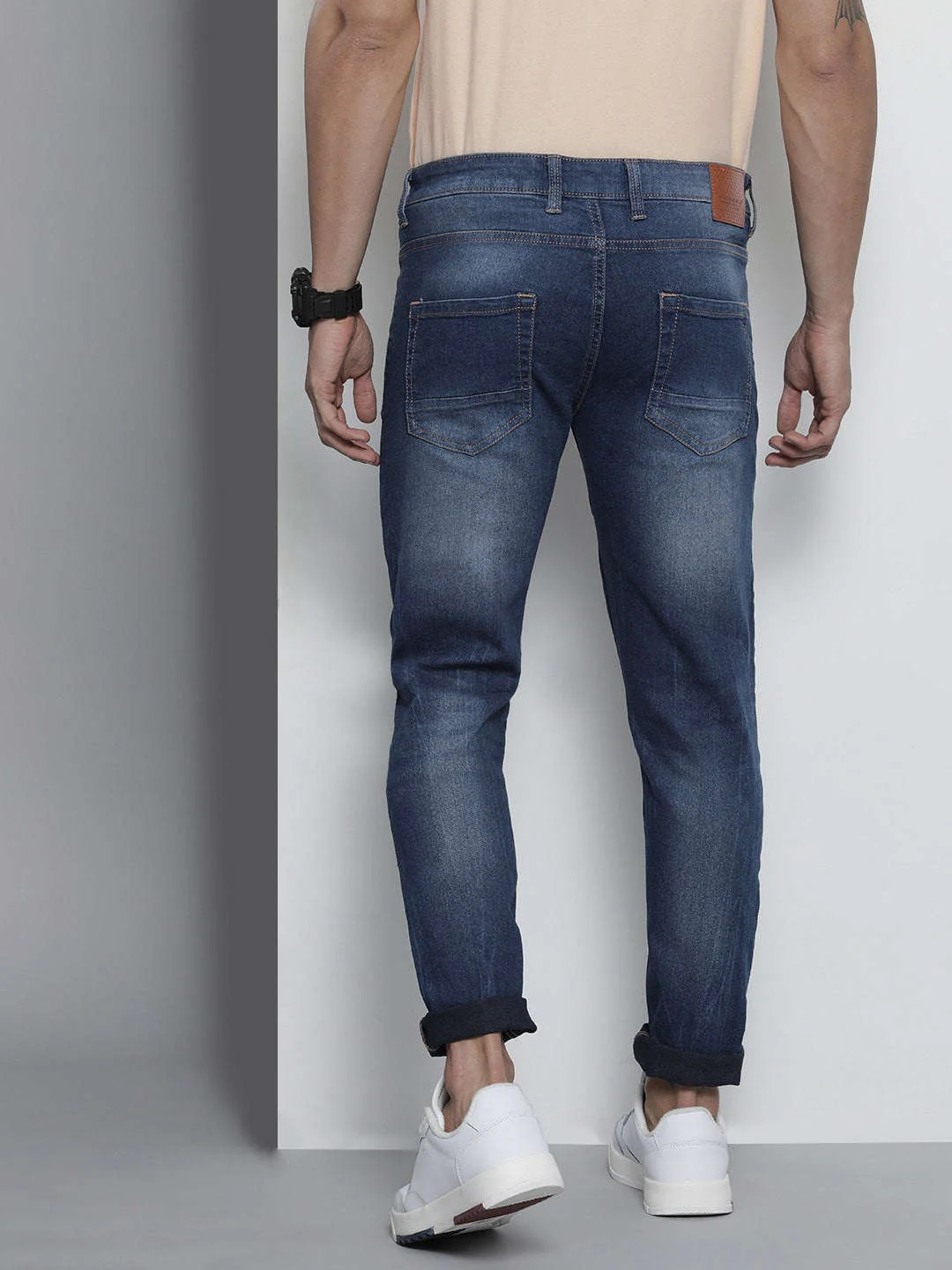 Men's Blue Slim Fit Solid Mid-Rise Stretchable Jeans - Image 3
