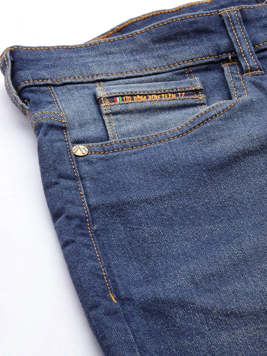 Men's Blue Slim Fit Solid Mid-Rise Stretchable Jeans - Image 6