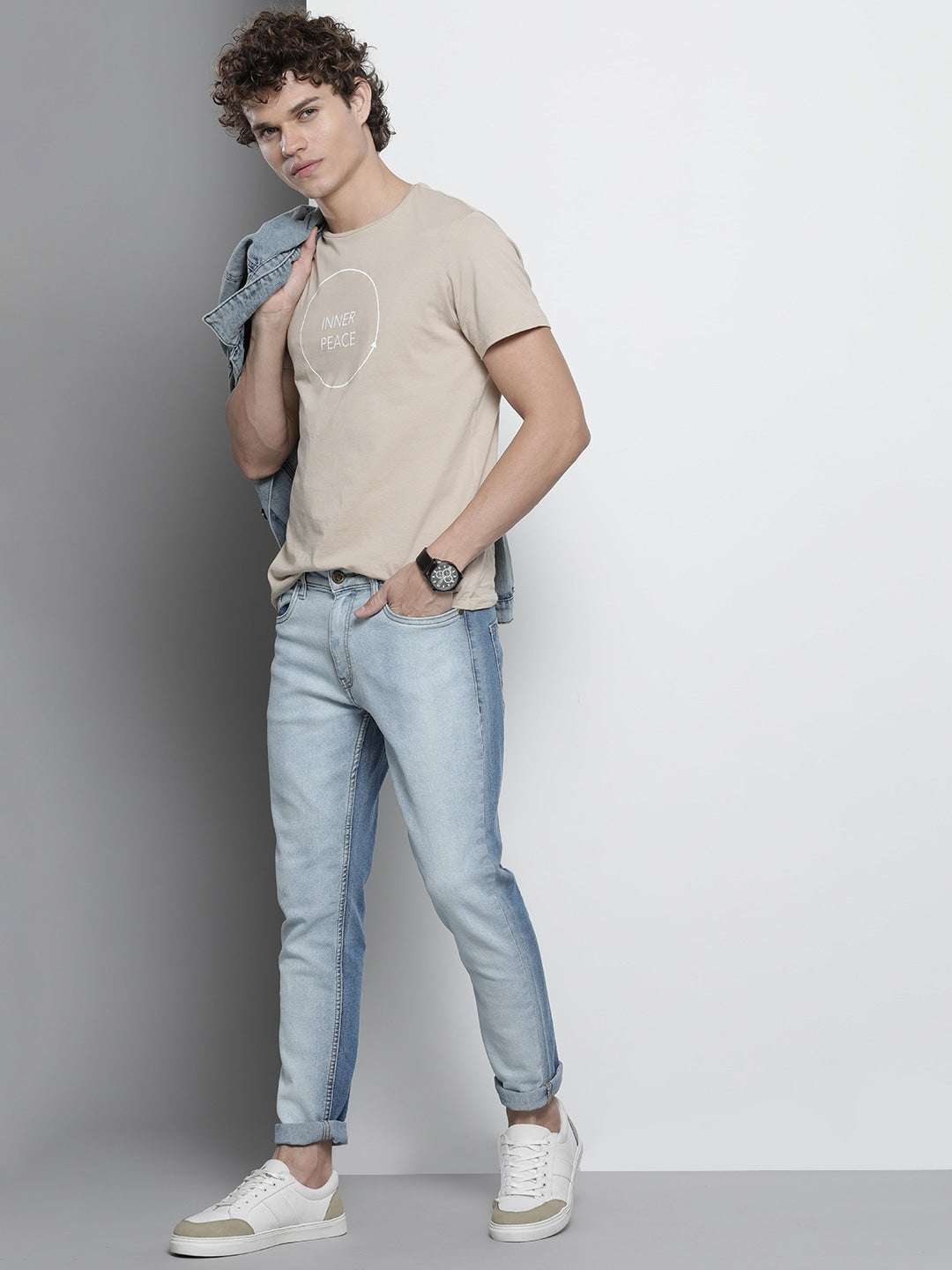 Men's Light Blue Slim Fit Solid Casual Jeans