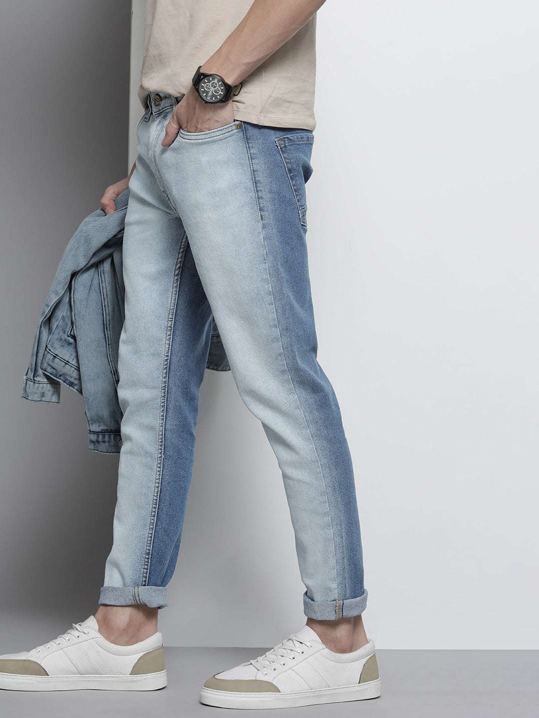 Men's Light Blue Slim Fit Solid Casual Jeans - Image 2
