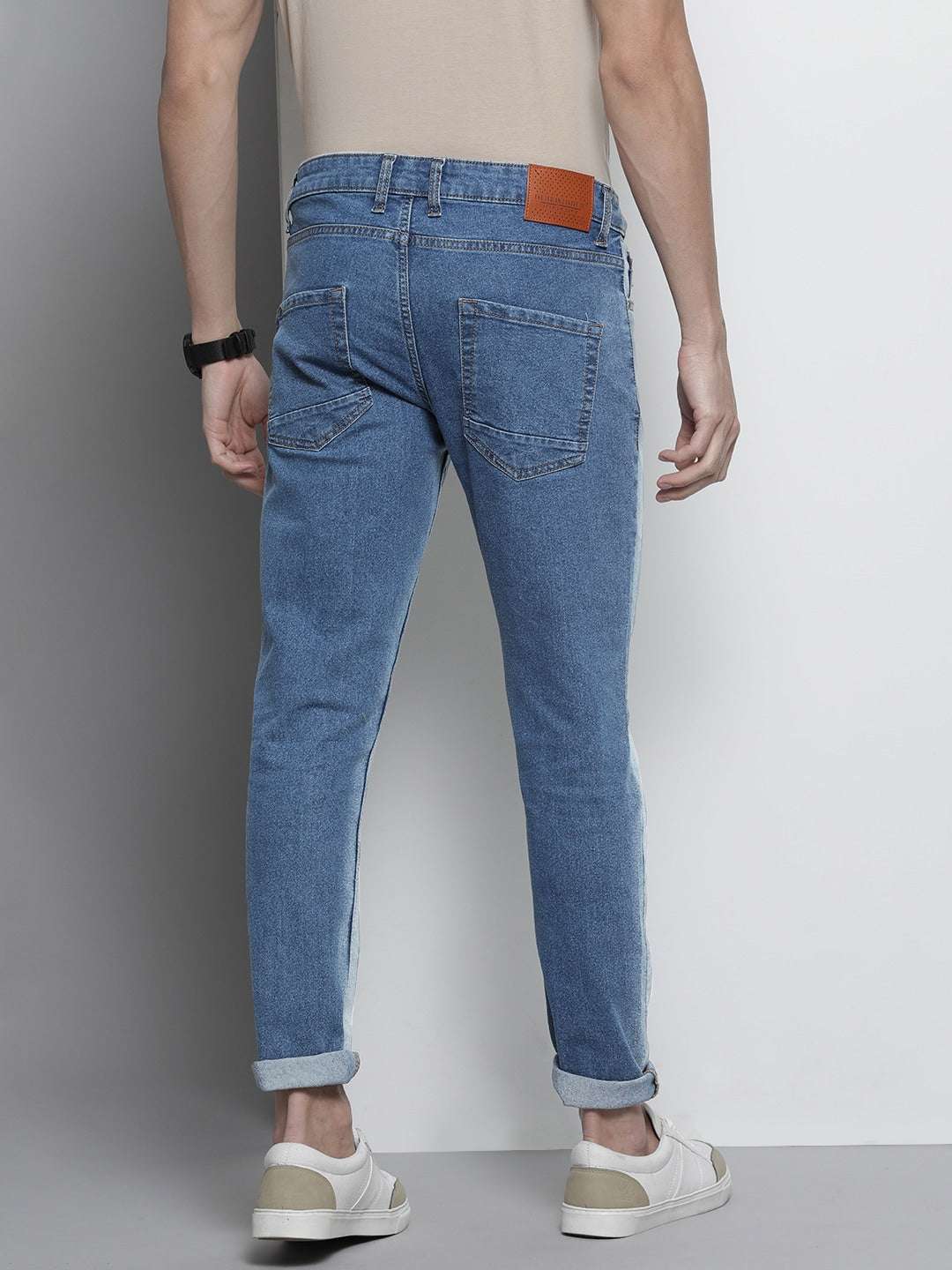 Men's Light Blue Slim Fit Solid Casual Jeans - Image 5