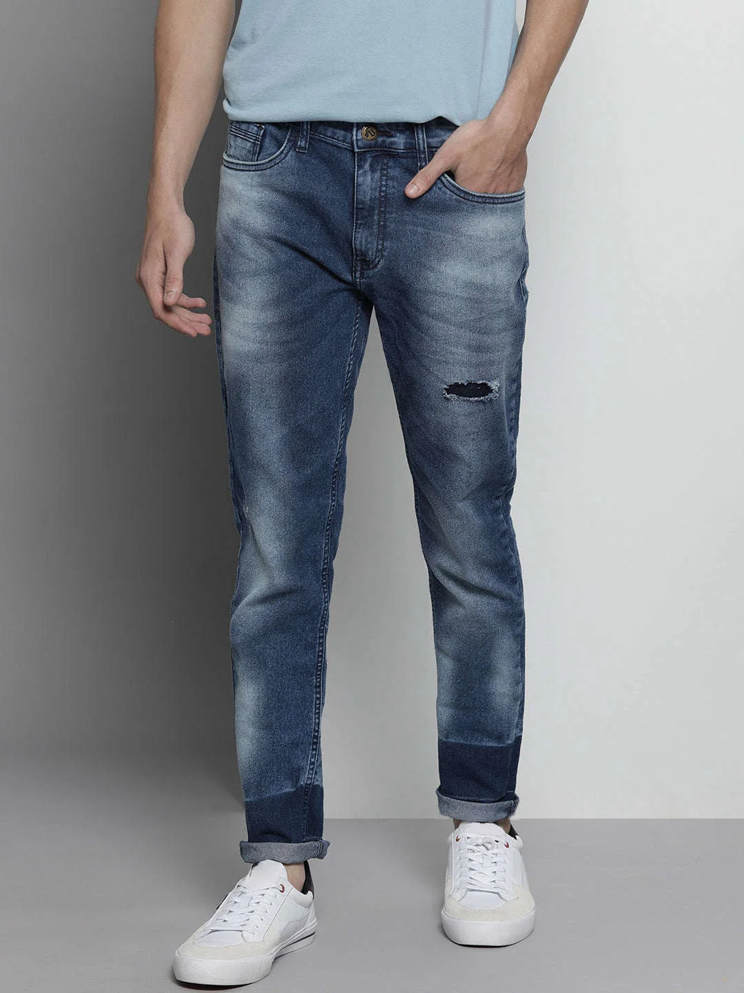 Men's Blue Slim Fit Solid Casual Jeans - Image 2