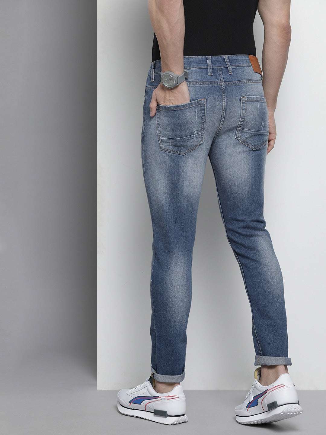 Men's Blue Slim Fit Solid Casual Jeans - Image 3