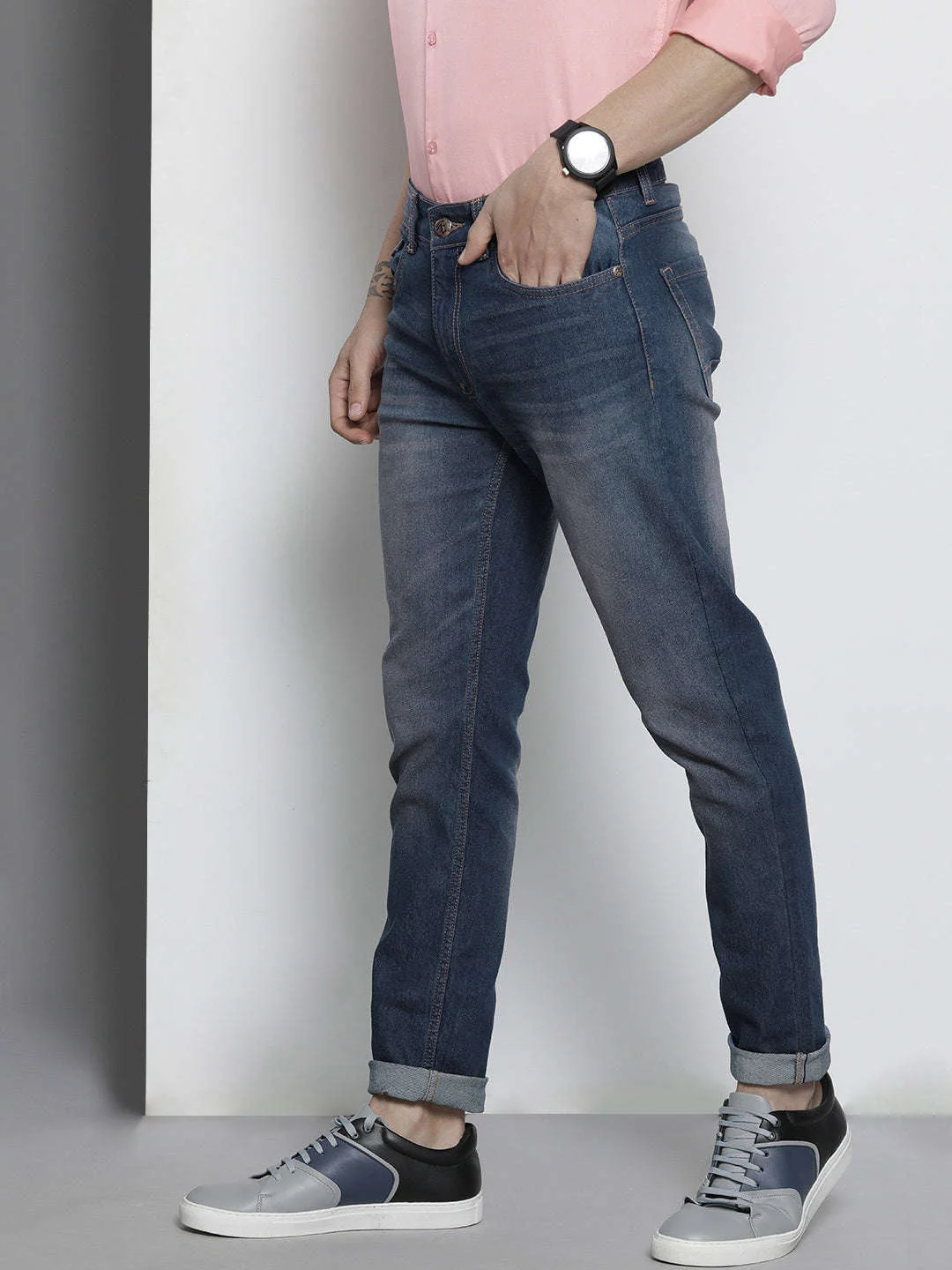 Men's Blue Slim Fit Solid Casual Jeans - Image 2