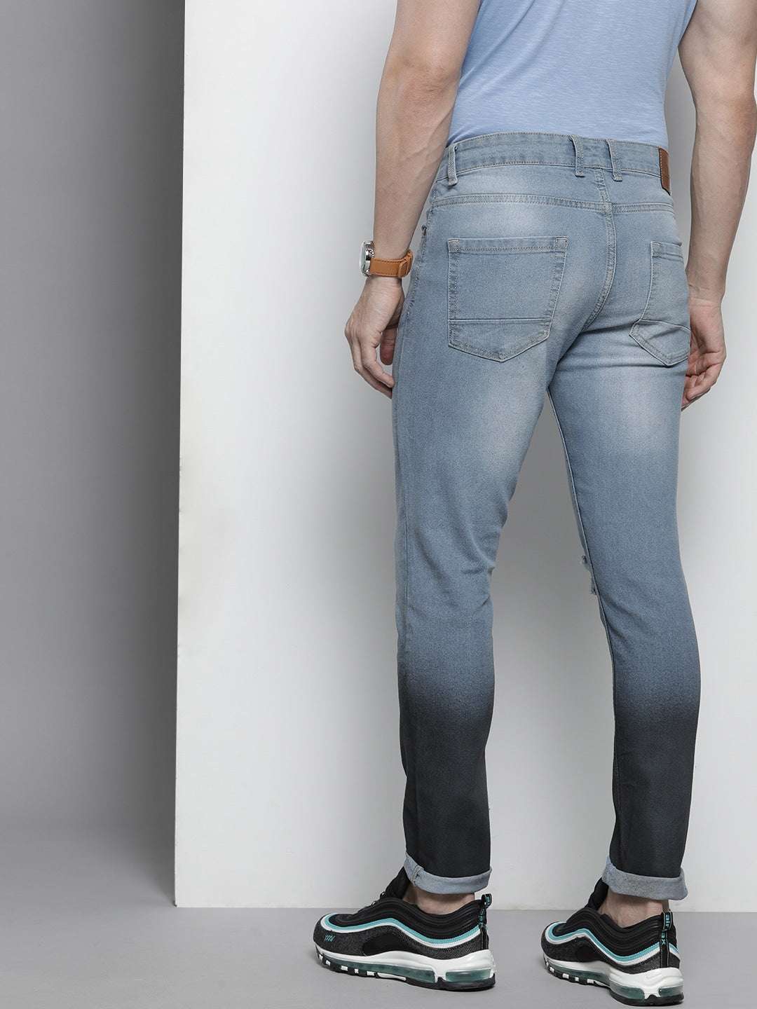 Men's Light Blue Slim Fit Solid Casual Jeans - Image 3