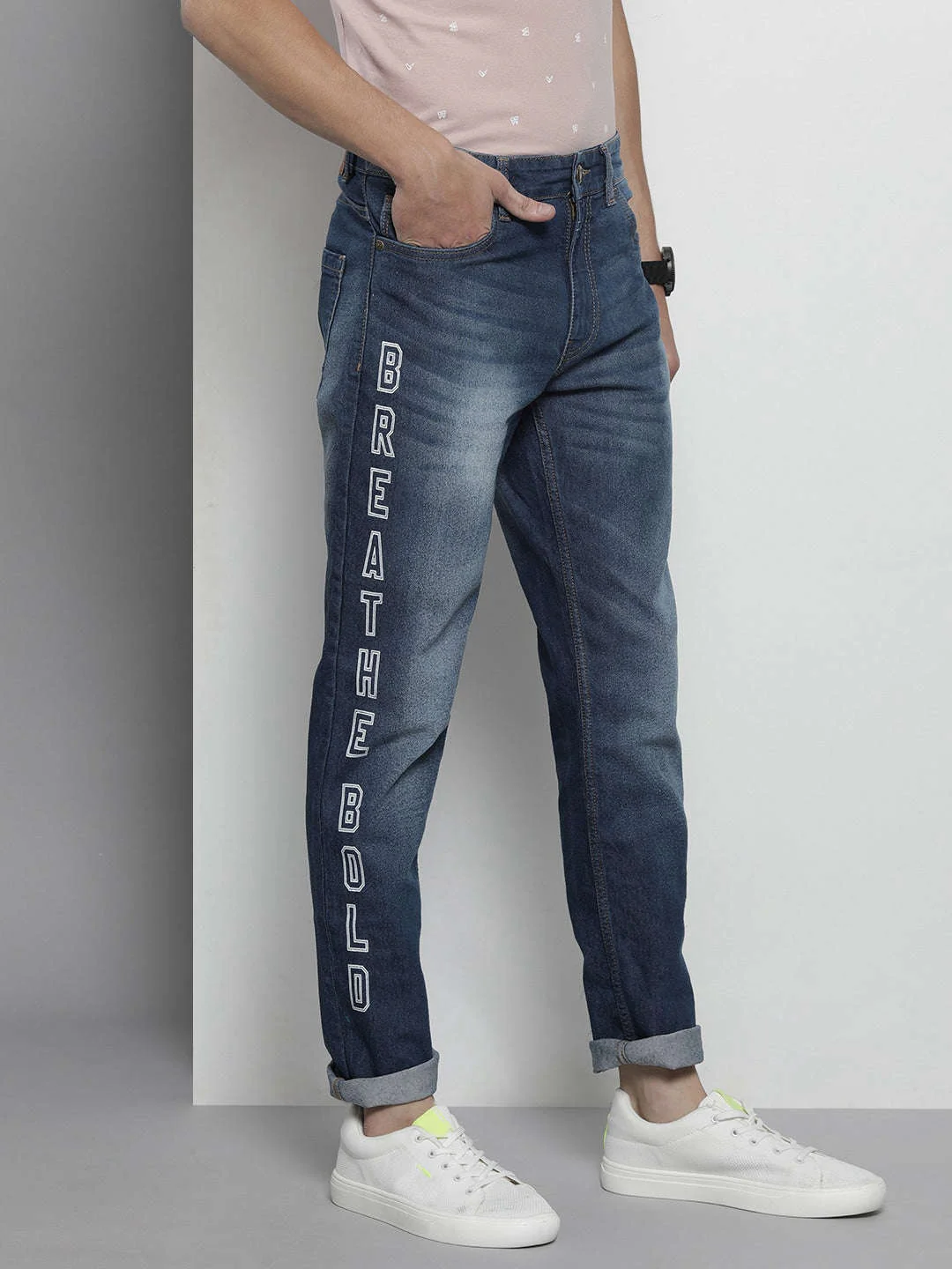 Men's Blue Slim Fit Printed Casual Jeans - Image 2