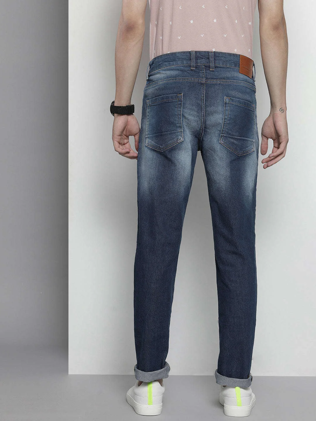 Men's Blue Slim Fit Printed Casual Jeans - Image 3