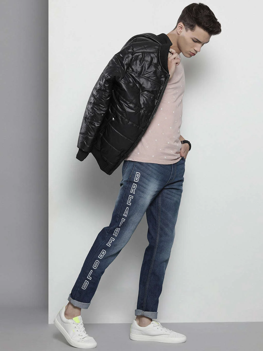 Men's Blue Slim Fit Printed Casual Jeans - Image 5