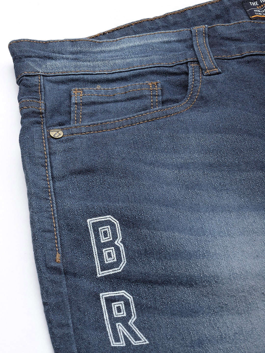 Men's Blue Slim Fit Printed Casual Jeans - Image 6