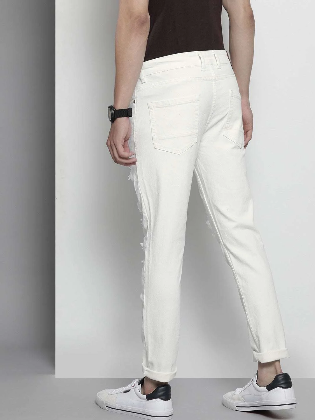 Men's White Slim Fit Solid Casual Jeans - Image 3