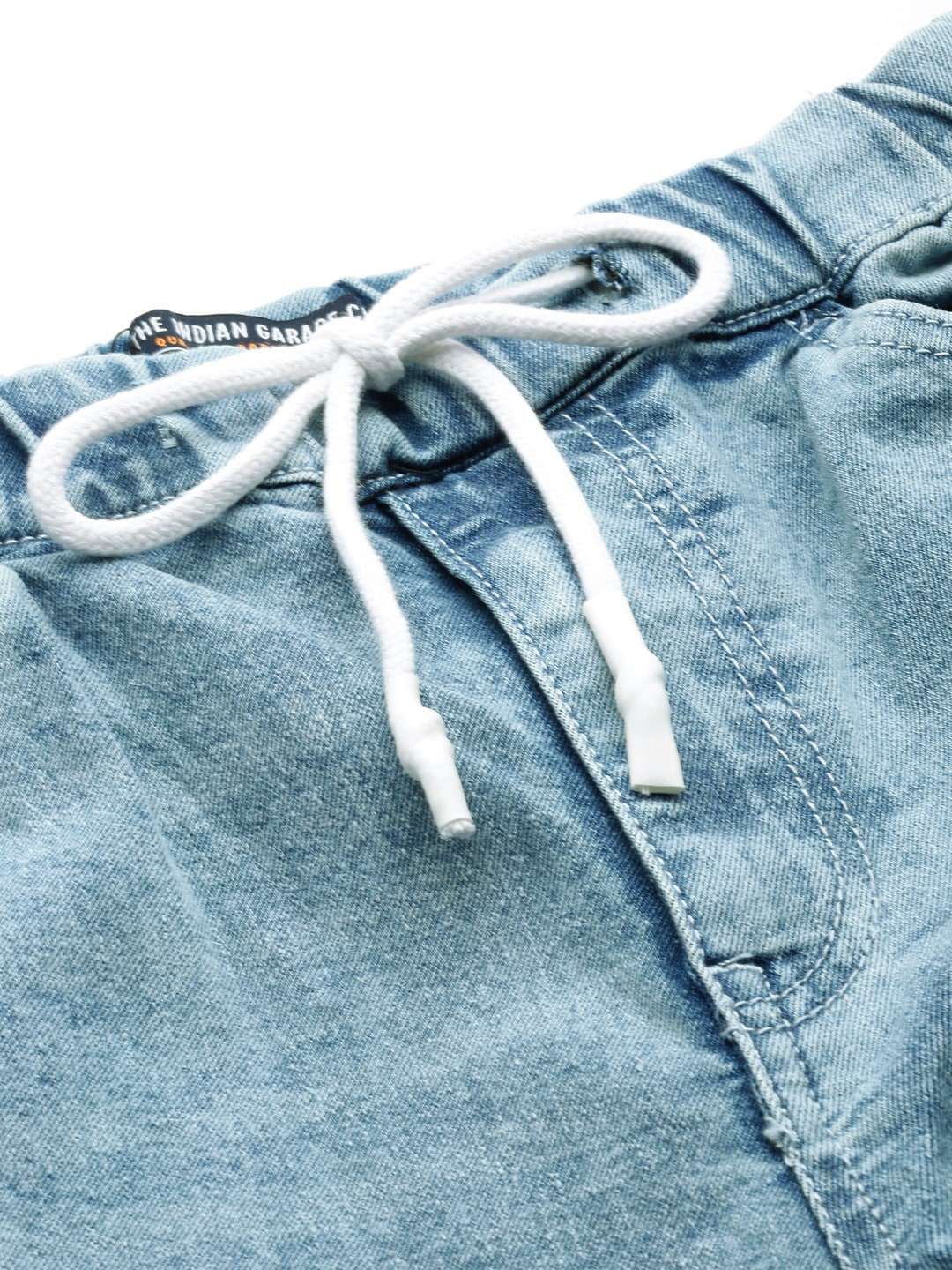 Men's Blue Slim Fit Overdyed Mid-Rise Stretchable Denim Joggers - Image 5