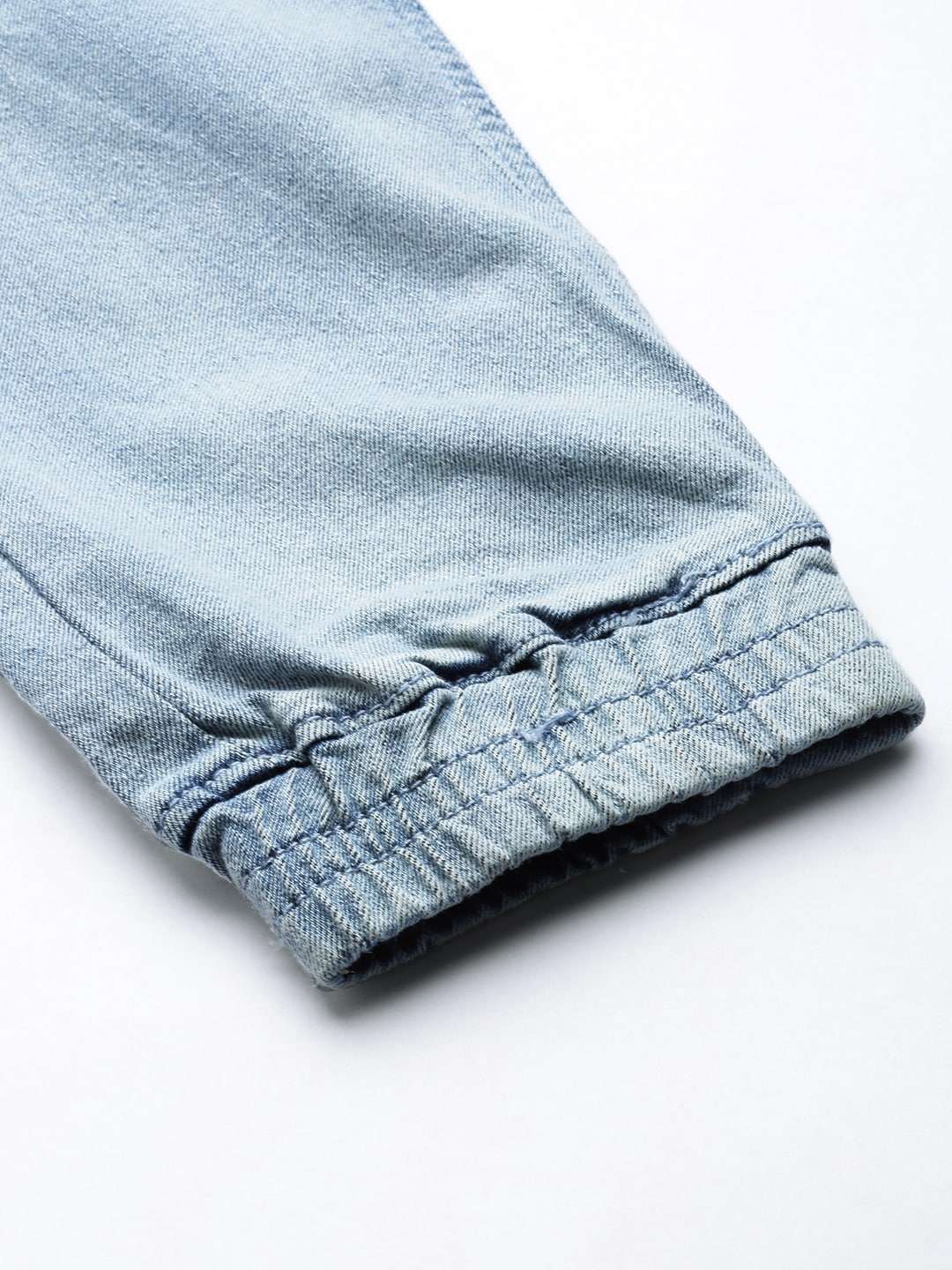 Men's Blue Slim Fit Overdyed Mid-Rise Stretchable Denim Joggers - Image 7