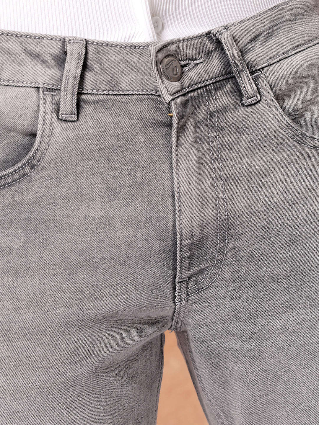Men's Grey Slim Fit Solid Mid-Rise Stretchable Jeans - Image 5