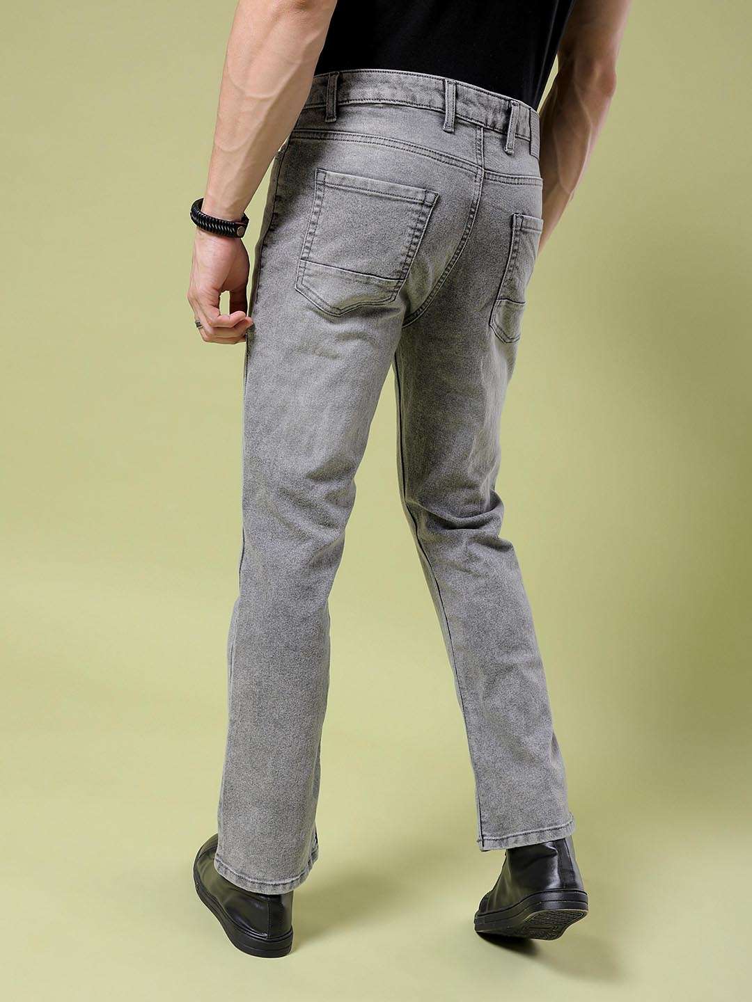 Men's Grey Bootcut Solid Mid-Rise Stretchable Jeans - Image 3