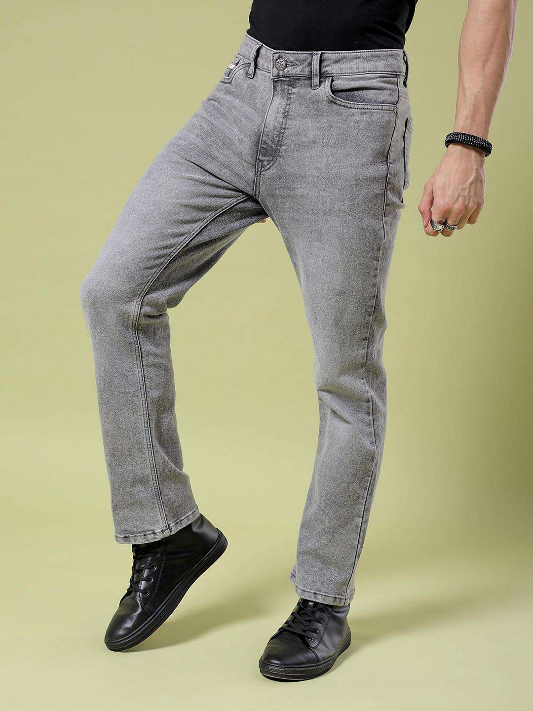 Men's Grey Bootcut Solid Mid-Rise Stretchable Jeans - Image 4