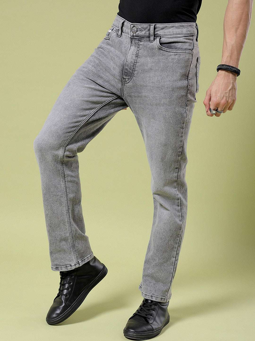 Men's Grey Bootcut Solid Mid-Rise Stretchable Jeans - Image 8