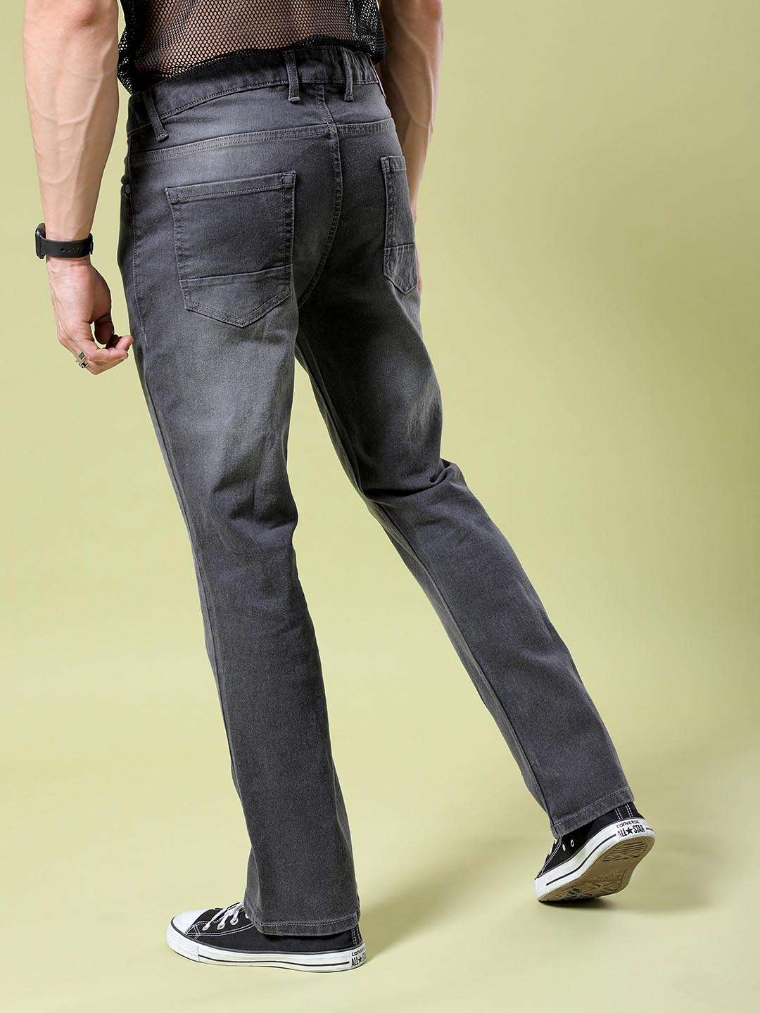 Men's Grey Bootcut Solid Mid-Rise Stretchable Jeans - Image 3
