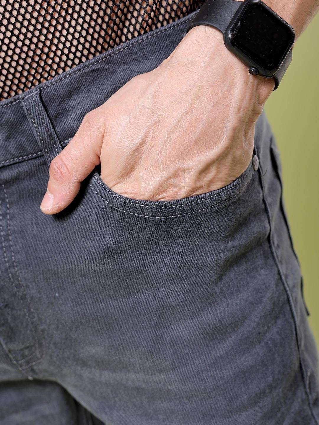 Men's Grey Bootcut Solid Mid-Rise Stretchable Jeans - Image 6