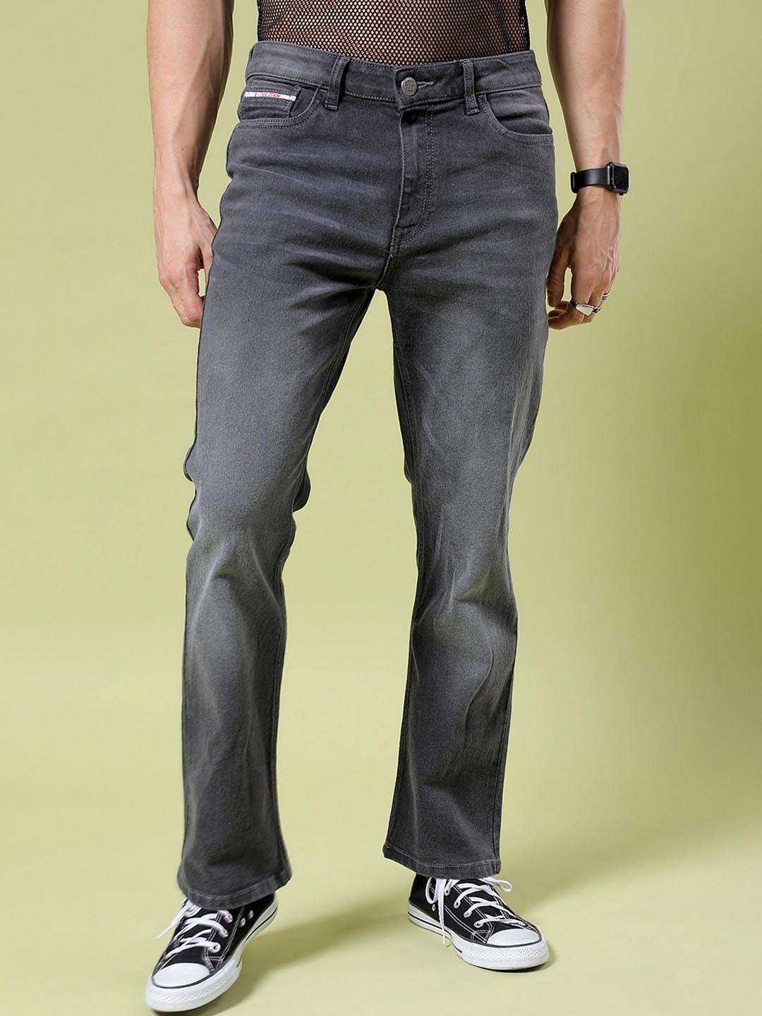 Men's Grey Bootcut Solid Mid-Rise Stretchable Jeans - Image 7