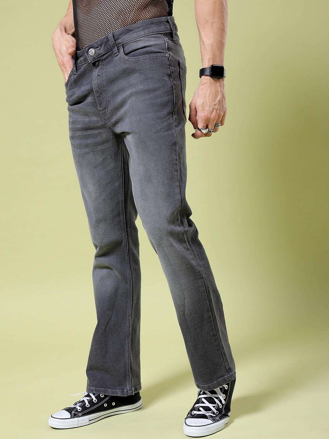 Men's Grey Bootcut Solid Mid-Rise Stretchable Jeans - Image 8