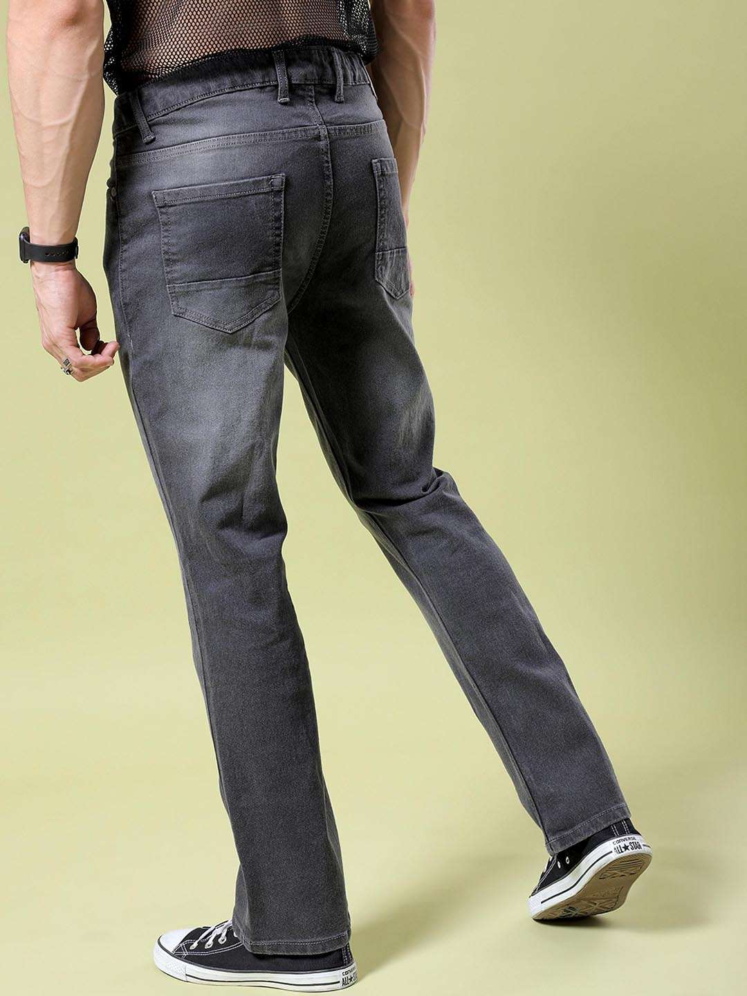 Men's Grey Bootcut Solid Mid-Rise Stretchable Jeans - Image 9