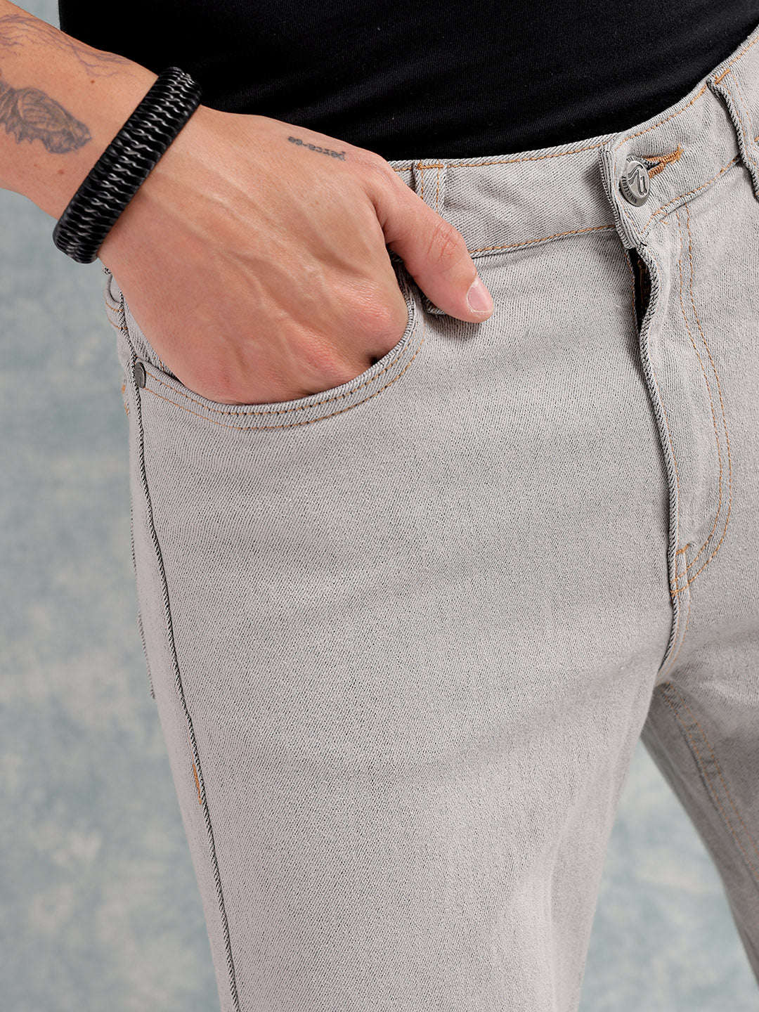 Men's Grey Bootcut Solid Mid-Rise Stretchable Jeans - Image 6