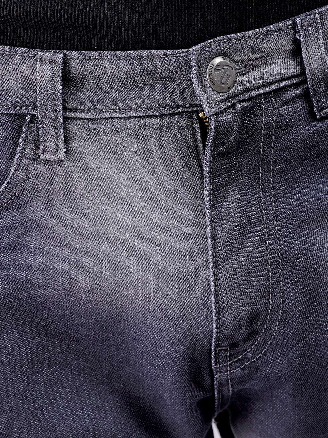 Men's Grey Relaxed Fit Solid Utility Jeans - Image 5